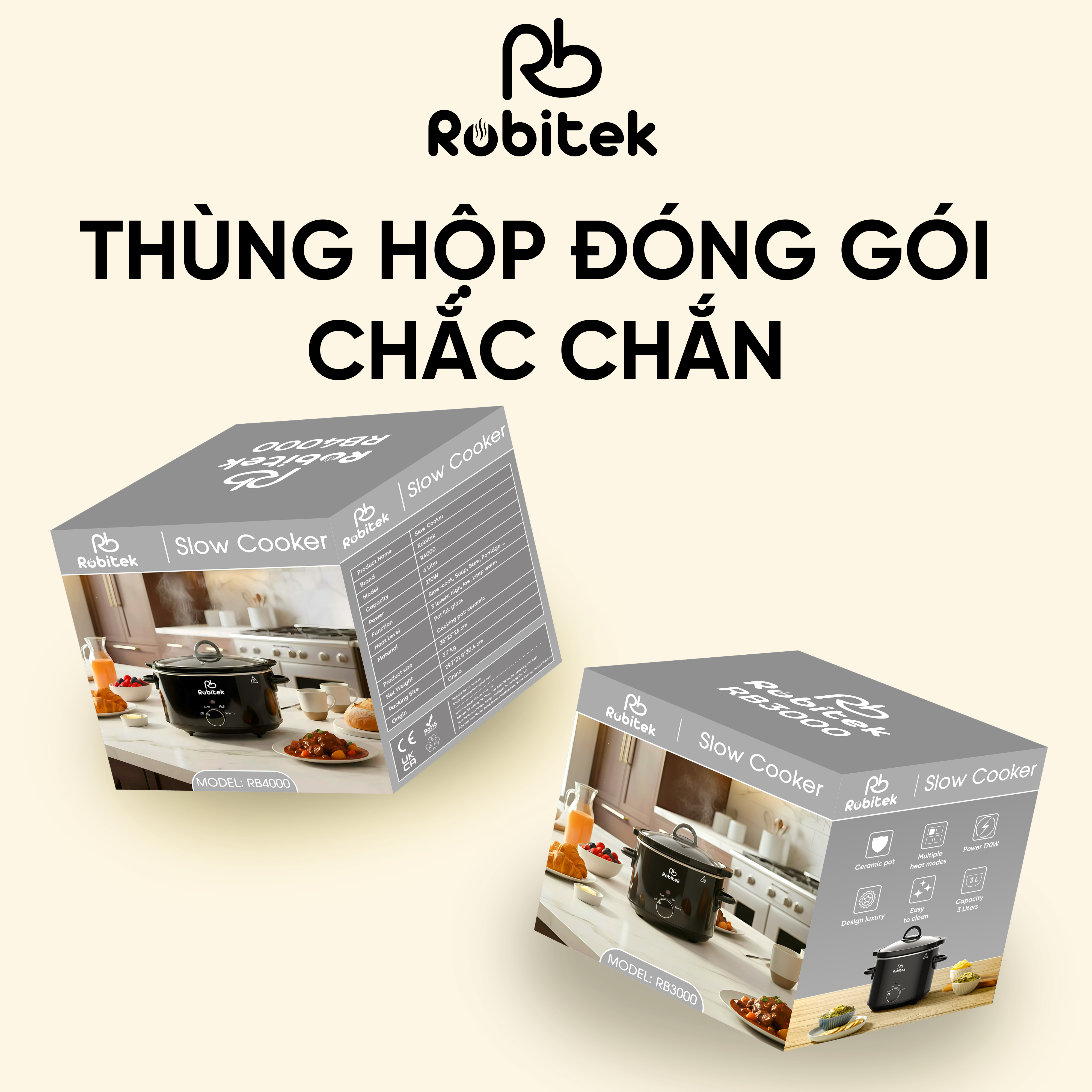 NỒI NẤU CHẬM ROBITEK RB3000 &amp; RB4000 – DUNG TÍCH 3L, 4L – NINH HẦM THỊT TIỆN LỢI, PHÙ HỢP CHO GIA ĐÌNH